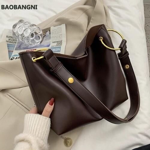 Retro Simple Solid Color PU Leather Crossbody Bag For Women Shoulder Brand Designer Ladies Casual Bucket Bag Handbag