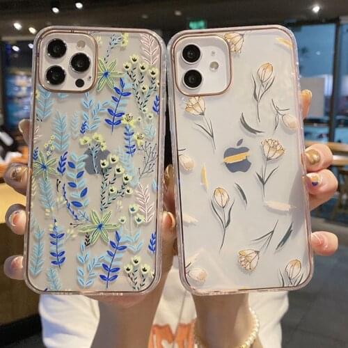 Moskado Laser Vintage Flower Pattern Shockproof Phone Cover For iPhone 11 12 Pro X XR XS Max 7 8 7Plus Clear Hard PC Back Cases