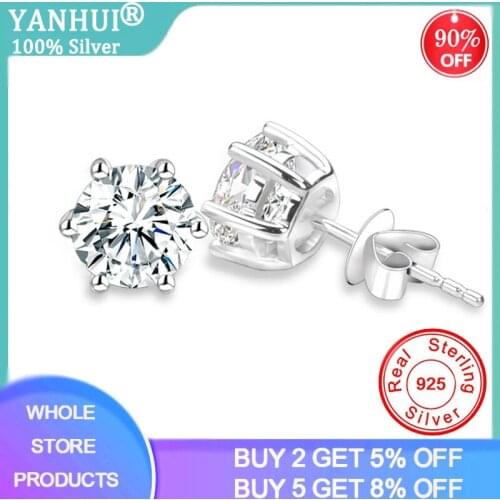 With Certificate 925 Sterling Silver Earrings Six Claws 6/8mm Crystal Zircon Silver Stud Earrings For Women Silver 925 Jewelry