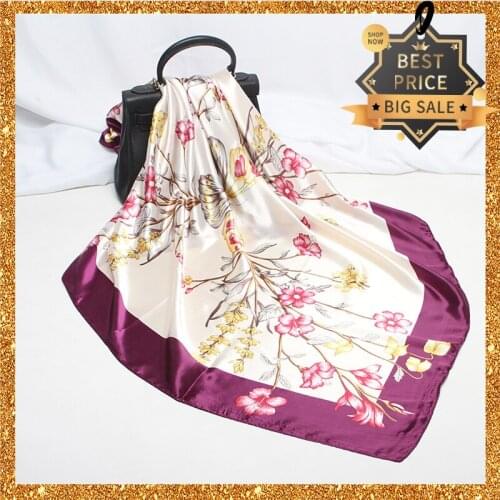 2020 New Print Women Scarf 90cm Square Pashmina Twill Silk Feeling Ladies Kerchief Luxury Scarves Hijab Fashion Shawls and Wraps