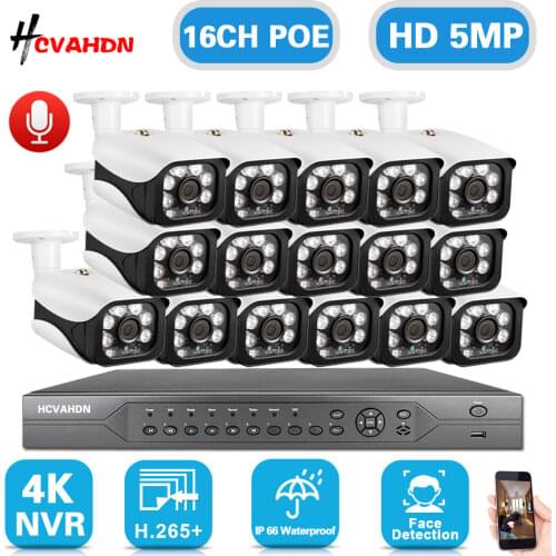 16CH 4K POE NVR Surveillance System 5MP Outdoor Waterproof Audio POE CCTV Camera Security System Kit 8CH XMEYE IP Cam Set 8MP
