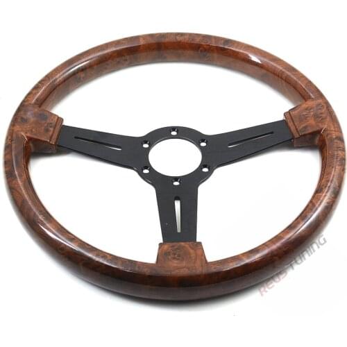 350mm 14'' Universal Silver/Black Wood Wooden Looking ABS Racing Car Auto Classic Sport Steering Wheel