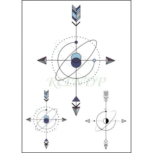Waterproof Temporary Tattoo Sticker Arrow Math Pattern Planet Trajectory Direction Fake Tatto Flash Tatoo Arm Art for Men Women