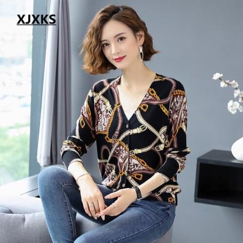 XJXKS High-end digital printing women sweater cardigan 2020 autumn winter new wool knitted cardigan women jacket