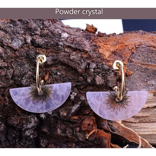 Noomi natural stone pendant sweet and exaggerated fan shaped womens Earrings Handmade semicircular stainless steel earrings 051