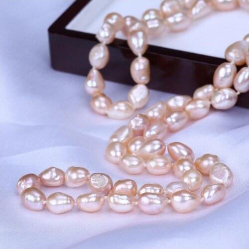 New 11-12MM Pink Baroque Pearl Necklace Genuine Pearl Sweater Chain Women Necklace 30inches