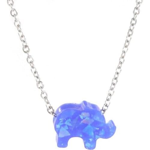 Animal Elephant Opal Pendant Necklace Stainless Steel Chain Cute Lovely Elephant Baby Necklace for girl Gift 45cm 3Piece/lot