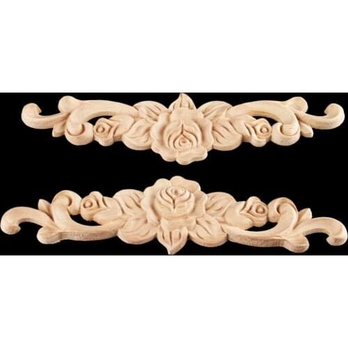 1Pc 20*5cm Woodcarving Decal Corner Long Onlay Applique Unpainted Door Furniture Woodcarving Decorative Wooden Figurines Craft