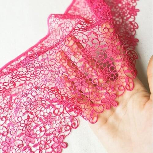 17cm/21cm wide 3meter/lot Rose red flower embroidered openwork lace trim clothing accessory X674