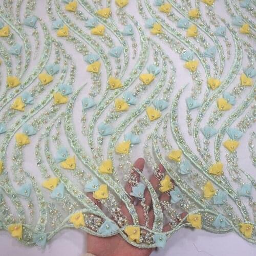 2021 TOP Quality 3D Flower Beaded Lace With Pearls For Nigerian Wedding Lace HY1048-3