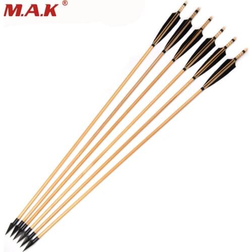 30 inch Wooden Arrow With Black pine Arrow Shafts and Sheild Turkeys feather for Bow Archery Shooting