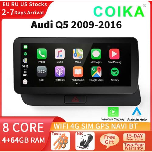 8 Core 4+64GB Android 10 System Car Head Unit Screen For Audi Q5 2009-2016 WIFI 4G SIM GPS Navi IPS Touch Mulmedia Carplay