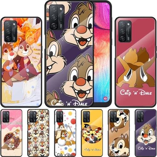 Disney Chip 'n' Dale cute for OPPO Realme 7i 7 6 5 Pro C3 XT A9 2020 A52 Find X2Lite Luxury Tempered Glass Phone Case Cover