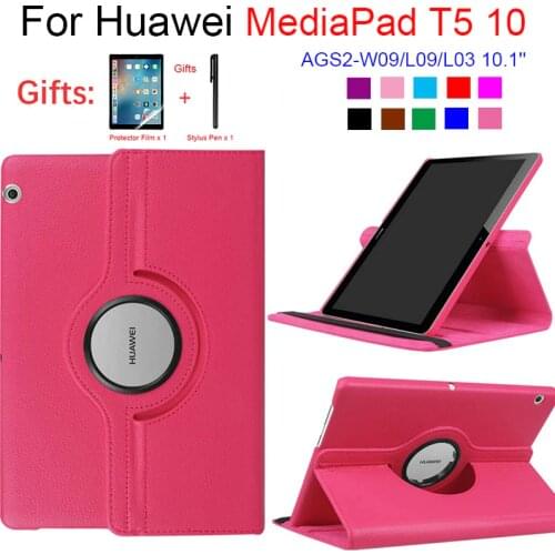 For Huawei MediaPad T5 10 AGS2-W09/L09/L03 10.1 Tablet Funda Stand PU Leather Flip Cover for 360 Rotating Case Huawei T5 10.1