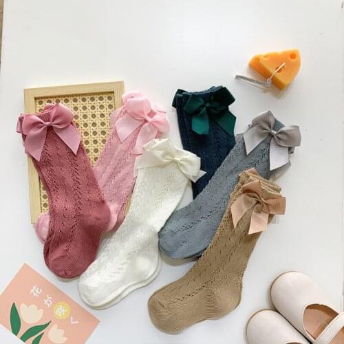 1-8T Infant Kids Baby Girls Hollow Out Breathable Stockings Bowknot Princess Solid Color Leggings Warmers