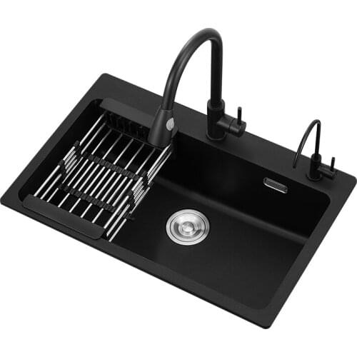 Quartz Stone Sink Single Bowl Kitchen Sink Sink Large Granite Thickened Under Countertop Handmade Single Basin Black