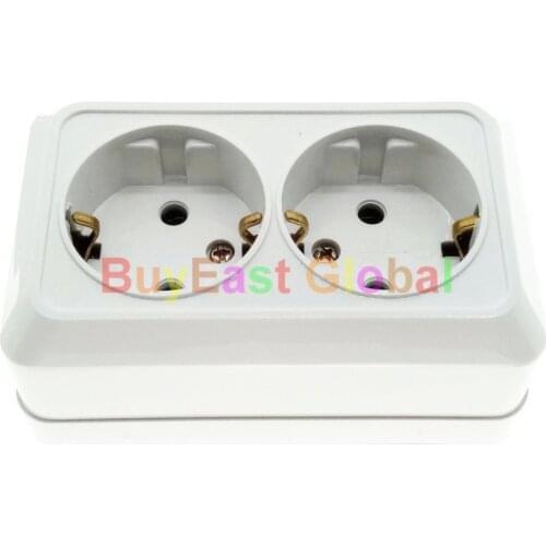 Duplex 2 Way EU Schuko (Type F) Surface Wall Mount Power Socket AC 250V 16A CE Cert