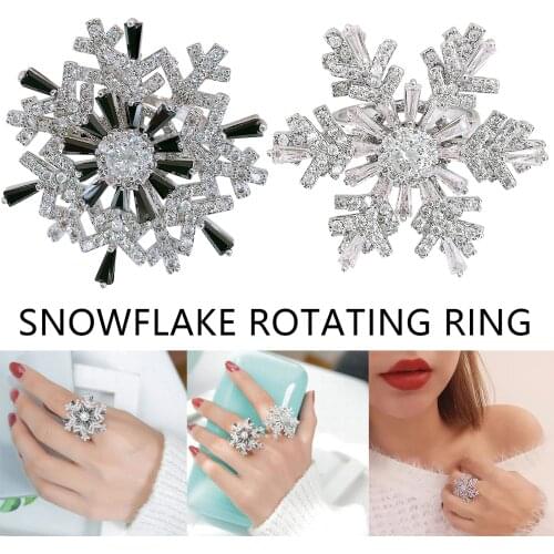 Elegant Rotating Crystal Ring Shiny Multiple Snowflake Shape Ring Christmas Gift For Women LXH