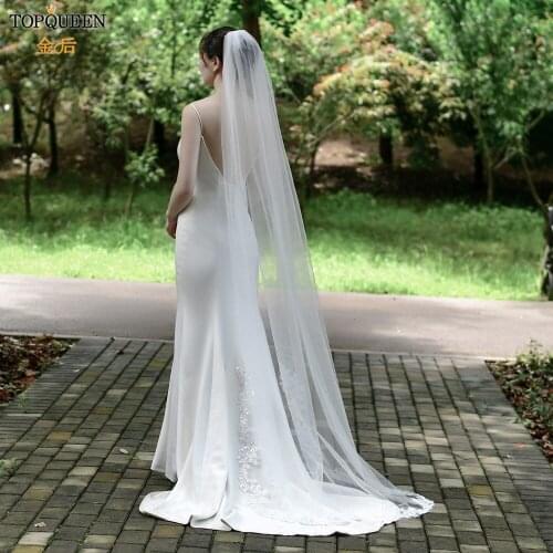 TOPQUEEN V47 Bridal Veil with Comb Thin Scallop Lace Trim Cathedral Mantilla Bridal Veil Soft Single Tier Bridal Veils Wedding