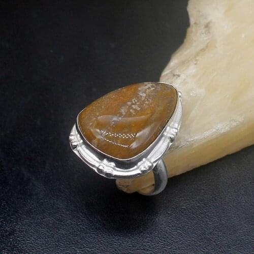 Gemstonefactory Jewelry Big Promotion Single Unique 925 Silver Natural Ocean Jasper Women Men Fashion Gifts Rings 7# 20212514