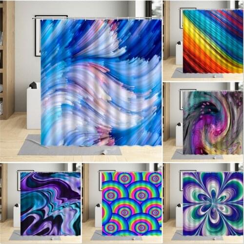 Geometric Abstract Color Shower Curtain Blue Red Purple Modern Gradient Art Wave Pattern Bathroom Decor Hanging Curtains Sets