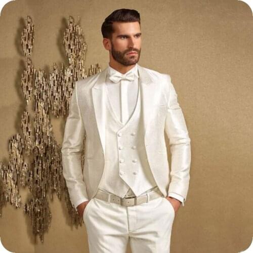 Custom Made Ivory Men Suits for Wedding Blazer Man Tuxedo Groom Wear Peaked Lapel 3Piece Costume Homme Slim Fit Terno Masculino