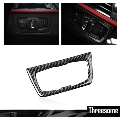 SRXTZM Carbon Fiber Headlight Switch Buttons Decor Cover Interior Trim Car Styling Sticker For BMW F30 F34 320i 3 Series