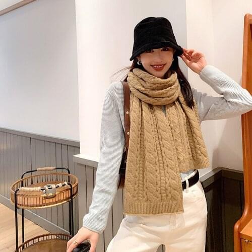 KOI LEAPING Autumn and winter new solid color warm scarf women fashion wild knitted wool thickened student bib shawl