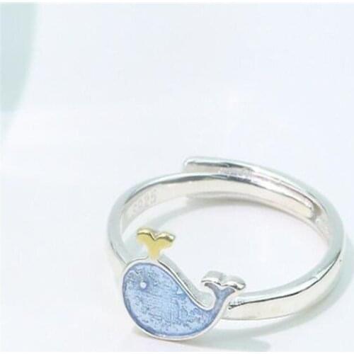 Korean Style Cute Little Whale Ring Adjustable Opening Women Silver Color Ring Jewelry Accessories Gifts for Girls