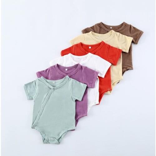 0-6M Newborn Infant Baby Girls Boys Bodysuits Solid Single Breasted Short Sleeve Causal Jumpsuits 6 Colors
