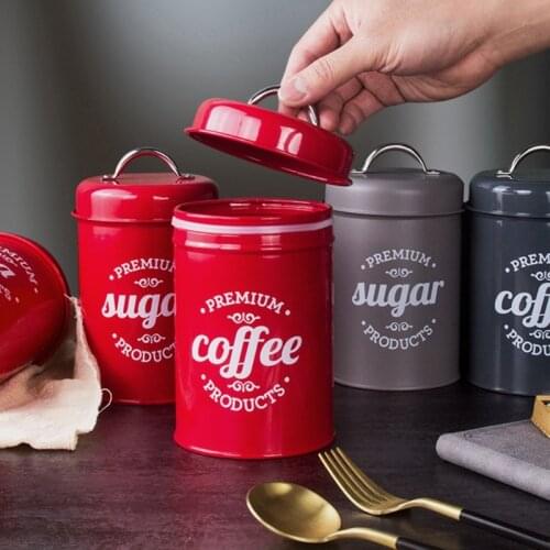 Red Wrought Iron Tea Tin Jar Candy Sugar Box Can Coffee Container Case Storage Tank Househould Kitchen Utensils DropShipping