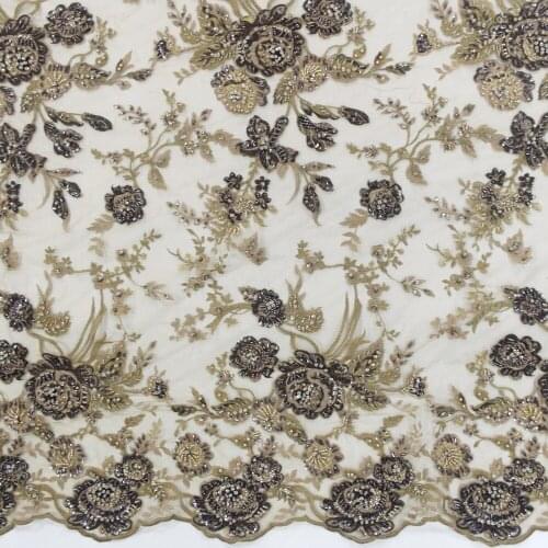 2021 New arrive handmade lace fabrics tulle with stones,sequence and pearls for wedding dress HY1322