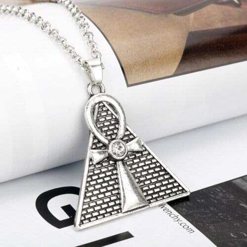 Gold Color Collare Pyramid Pendant Ankh Egyptian Cross Key Of The Nile Men Jewelry Necklace Women
