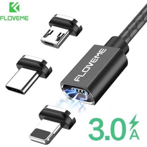 FLOVEME Magnetic USB Cable For iPhone 11 7 8 Redmi Note 8 Pro Micro USB Type C USB Cable 3A 1M Magnet Charger Data Wire Cabo