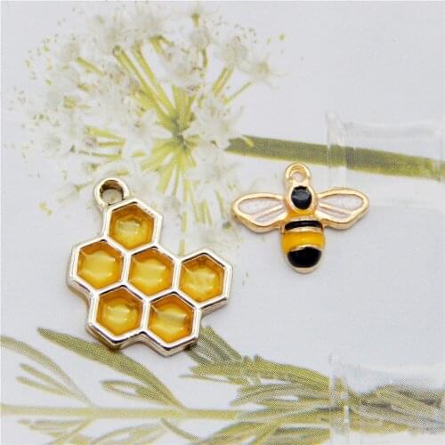 12PCS Cute Enamel Bee Beehive Charms Gold Color Mixed Alloy Pendant For Women Earrings Bracelet Jewelry Craft DIY Accessory