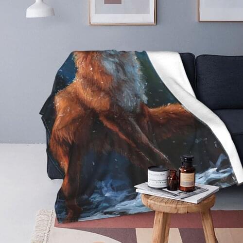 Snow Fox Cute Creature Blankets Velvet Print Smart Animal Multi-function Lightweight Throw Blankets for Sofa Bedroom Quilt