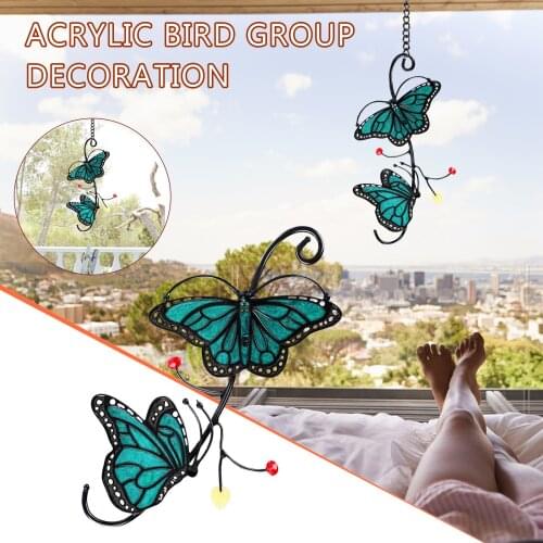 Mini Stained Butterfly Window Hanging Acrylic Hanging Decoration Indoor Outdoor Garden Hanging Pandents Home Decoration Pandent