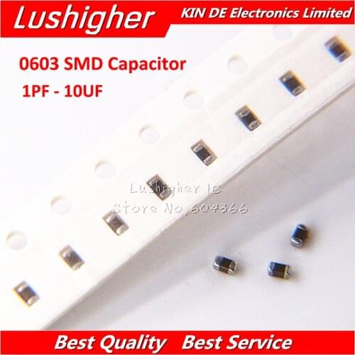 100pcs 0603 50V SMD Thick Film Chip Multilayer Ceramic Capacitor 0.5pF-22uF 1pF 10NF 100NF 1UF 2.2UF 4.7UF 10UF 22UF