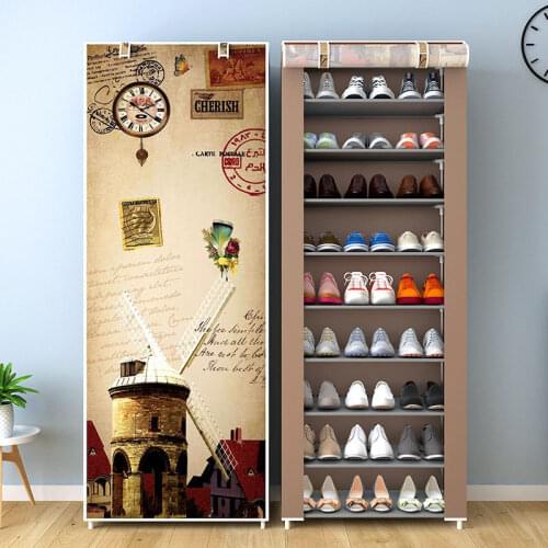 Multilayer Shoe Cabinet Simple Dustproof Home Space-saving indoor Assembly Nonwoven Fabric With Zipper Closed Storage Shoe Rack