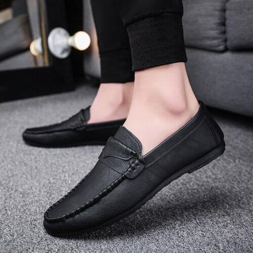 2021 Summer Mens Youth Trend Fashion All-match Leather Beanie Shoes Comfortable Soft Breathable Lazy Shoes Mens Casual Shoes