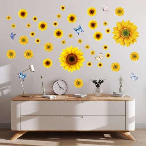 Sunflower Wall Paper Butterfly Wall Decor Sunflower Wall Paper for Living Room Bedroom Background Wall Decorative Wall Stickers