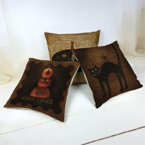 Halloween Cushion Covers Pumpkin Witch Black Cat Bat Owl Town Pillow Cover Sofa Decorative Linen Couch Pillow Case Accessories