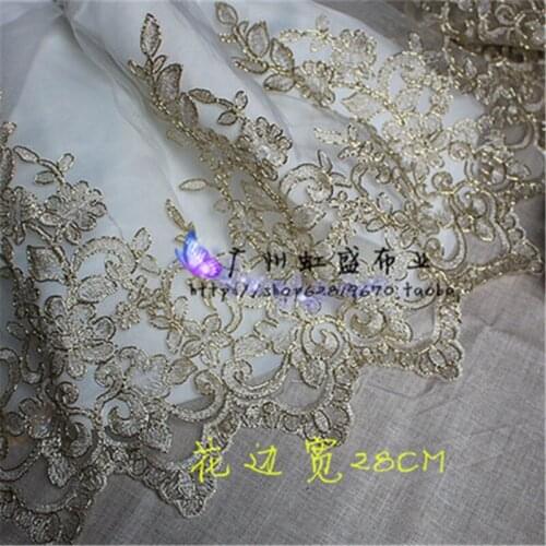 Delicate Free-shipping 3Yd Wedding Dress Cording Lace Applique Light Gold Thread Embroidery Lace Accessories Trim LJ0018