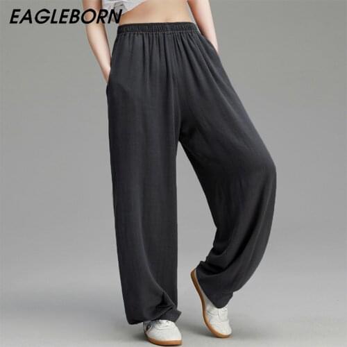 2021 New Tai Chi Sports Pants Unisex Loose Cotton Linen Kung Fu Pants Trousers Yoga Tai Chi Iamgia Pants Street Basketball Pants
