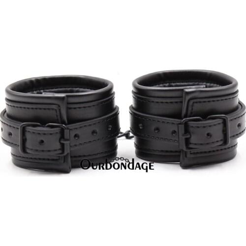 Ourbondage PU Leather Soft Inner Fetish Bondage Flirting Handcuffs Wrist Cuffs With Hook For Adult Beginner Sex Toy