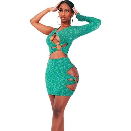 Summer Print Hollow Out DA Clubwear One Sleeve Party Dresses Casual Streetwear Female Sexy Mini Vestidos Elegant Vintage Outifit