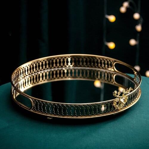 Light Luxury Mirror Glass Tray Nordic Home Decoration Storage Ornaments Household Teacup Tea Tray Metal Round Storage Tray