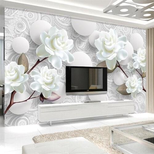 Custom 3D Stereoscopic Mural Wallpaper European Fashion Beautiful White Peony Bedroom TV Backdrop Wall Paper Modern Home Decor