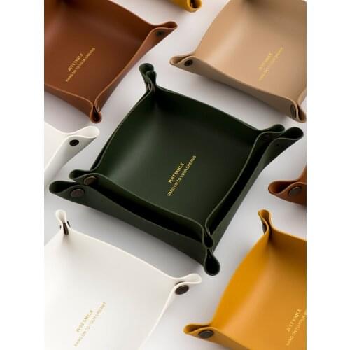 New Arrival Home Office Desk Organizer PU Leather Desktop Storage Tray Trinket Dish Sundries Plate Entrance Key Holder Nordic