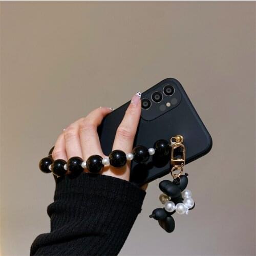 Korea 3D Cute Pearl Dog Chain Bracelet Phone Case For Samsung Galaxy A01 A03S A02S A82 A32 A22 ShockProof Protection Back Cover